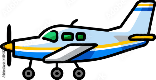 Cartoon airplane single engine propeller plane flight travel