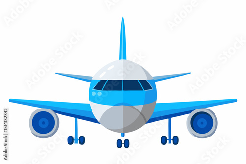 Front view blue airplane commercial flight travel journey