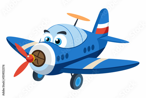Happy blue cartoon airplane flying high adventure fun