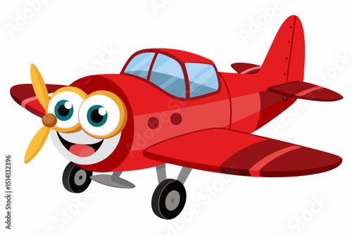 Happy red cartoon airplane flying high adventure fun