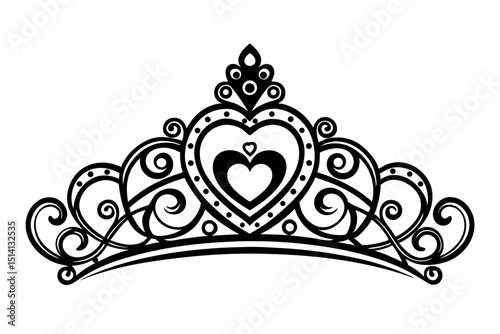 Elegant black and white heart tiara crown design