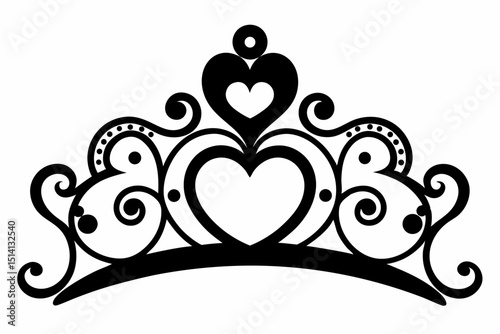 Elegant black and white heart tiara crown design