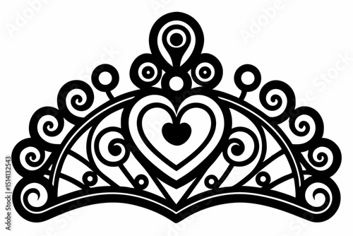 Elegant black and white heart tiara crown design