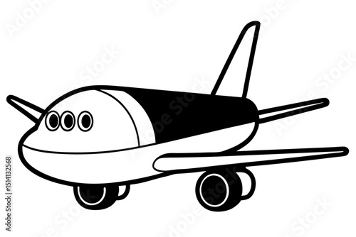 Simple black and white airplane illustration travel icon