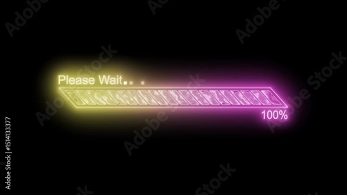 Stylish Neon Progress Bar Animation, Please Wait Loading Bar Animated