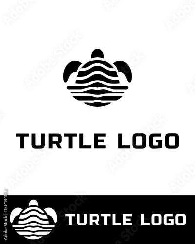 Modern and minimalist black turtle logo design with wave pattern