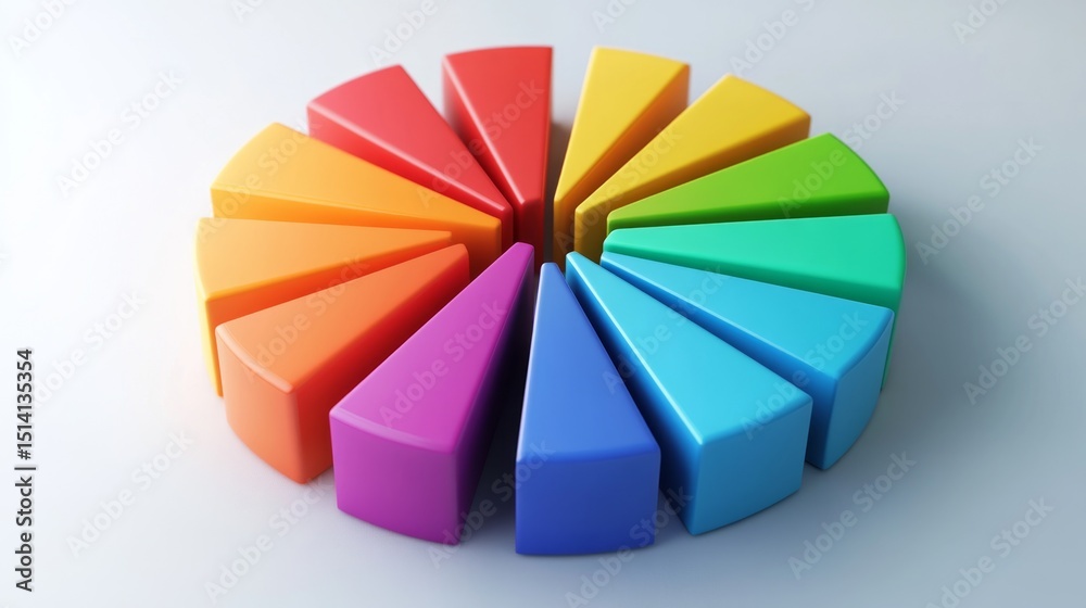 Obraz premium Rotating D pie chart design with vibrant parts