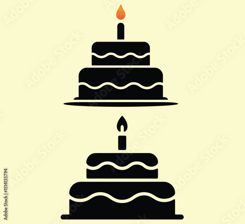 Birthday Cake Candle Celebration Vector Icon Set - Party Dessert Sweet Treat Anniversary Symbols