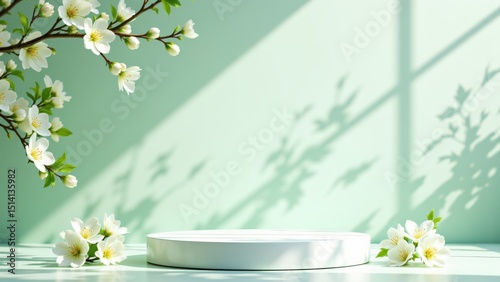 Elegant 3D Podium with Spring Floral Decoration