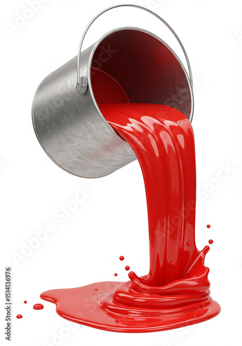 Red paint pouring from a metal bucket