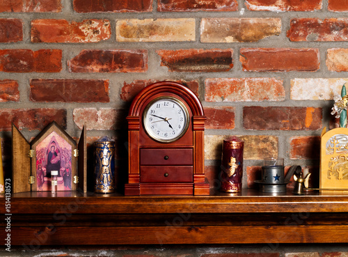 Fireplace Mantel With Clock And Christmas Candles
