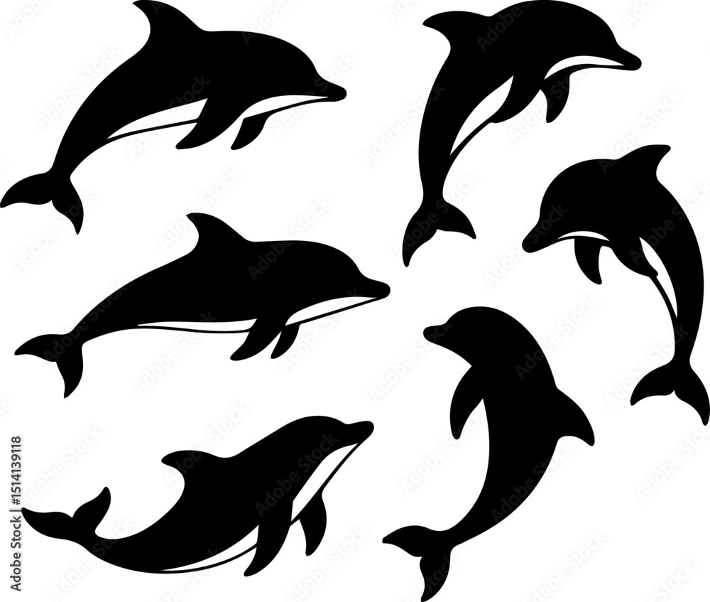Fototapeta premium Dolphins Silhouette, Dolphins Logo, Dolphins Minimal Logo, Dolphins Vector , Minimal Vector Design for Marine, Nature & Ocean Themes