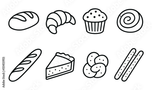 Assorted bakery silhouette icons set – pastry, dessert and bread symbols