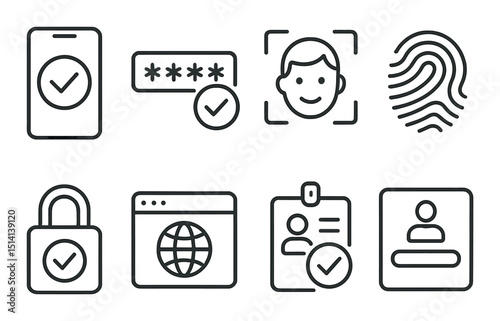 Secure login outline icons set – password, authentication and access symbols