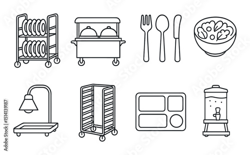 Catering and service outline icons set – food, dining and hospitality symbols