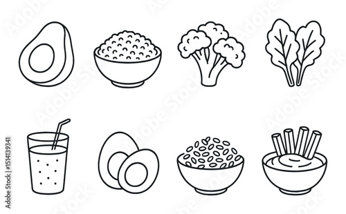 Healthy food silhouette icons set – nutritious, fresh and organic meal symbols