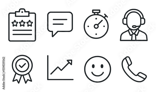 Service review outline icons set – linear, feedback, and customer satisfaction symbols