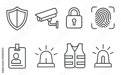 Security and protection outline icons set – safety, defense and surveillance symbols