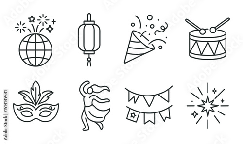 Celebration silhouette icons set – festive and party symbols for joyful occasions