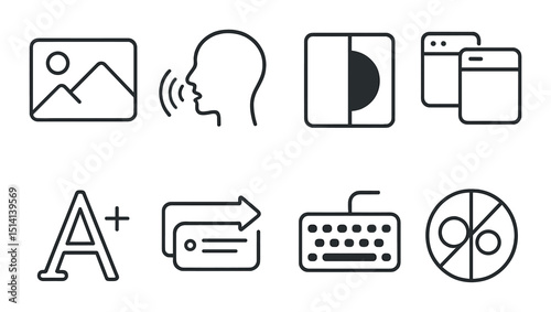 Web accessibility linear icons set – inclusive, universal design symbols