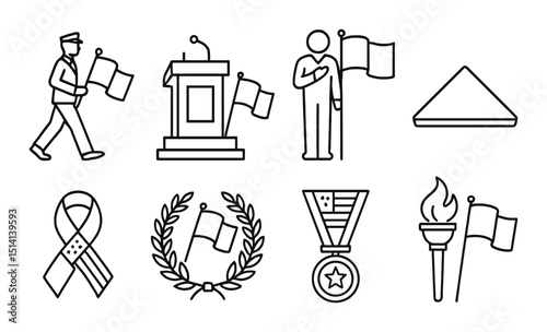 Ceremonial flags line icons set – outline, banner and emblem collection for events