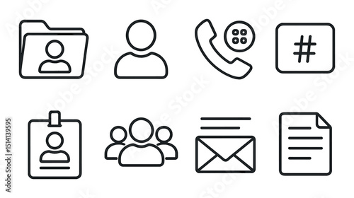 Office directory outline icons set – outline, workplace and contact management symbols