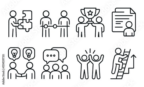 Collaborative team linear icons set – outline, teamwork, cooperation symbols