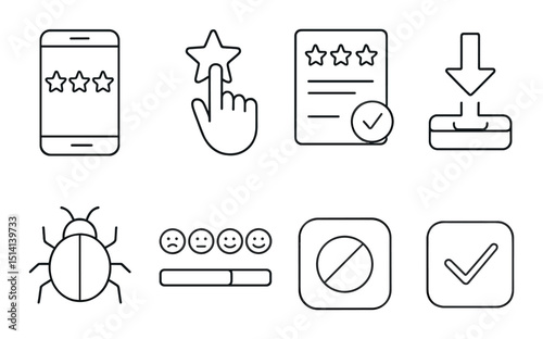 App interaction outline icons set – simple, user interface and ux design symbols