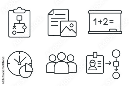 Classroom tools outline icons set – education, learning, teaching essentials