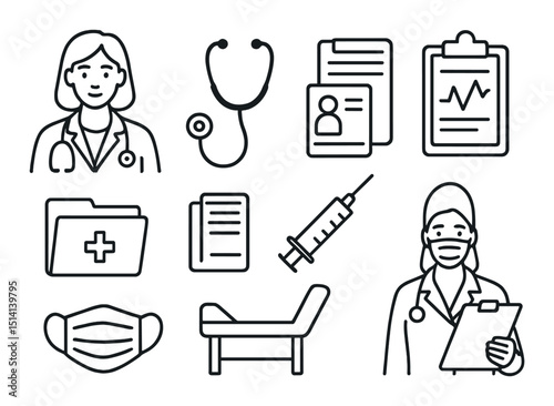 Medical and health silhouette icons set – outline, healthcare and wellness symbols