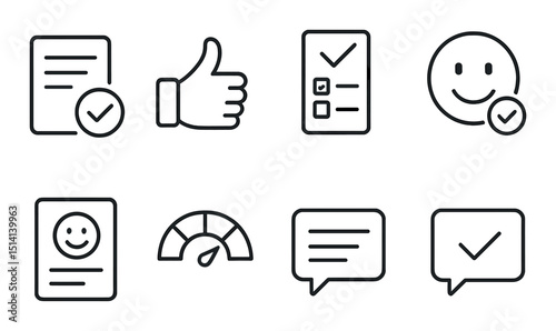 Feedback process icons set – outline, review, assessment and evaluation symbols