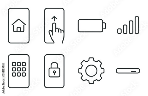 Smartphone interface silhouette icons set – simple mobile and app design elements