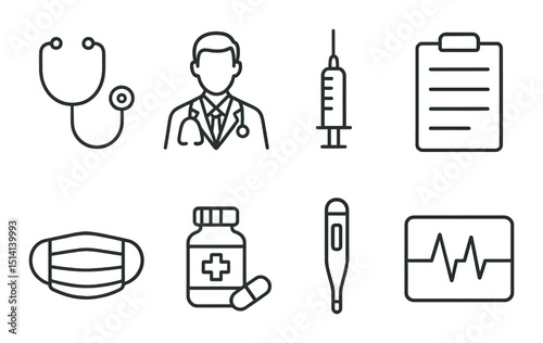 Healthcare and medical outline icons set – linear, hospital, health symbols