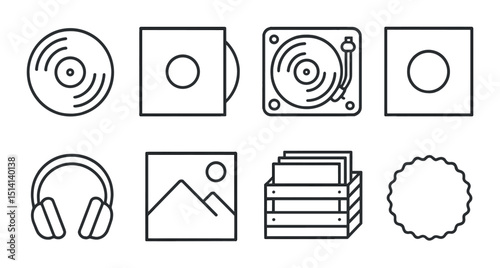 Vinyl collection outline icons set – music, records and audio symbols