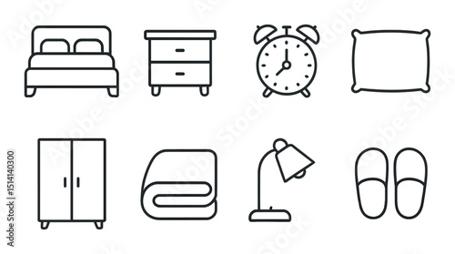 Bedroom silhouette icons set – minimalist sleep, nighttime, and relaxation symbols