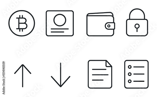Digital wallet outline icons set – finance, payment and security symbols