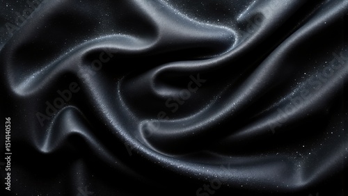 Luxurious Black Satin Fabric with Elegant Folds and Sparkles