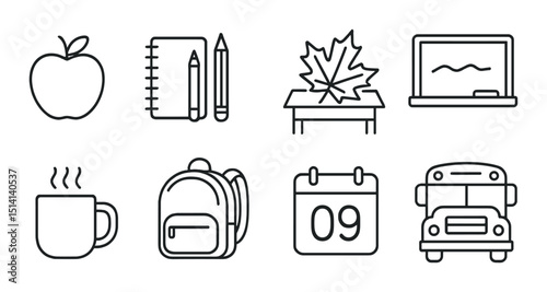 Back to school outline icons set – education, learning and academic symbols