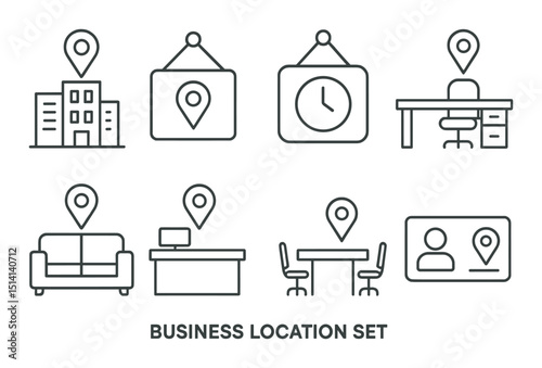 Business and location outline icons set – mapping, office and navigation symbols