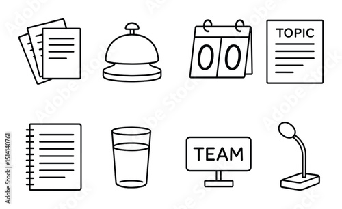 Debate and presentation outline icons set – topic, discussion and communication symbols