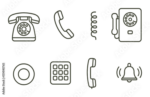 Vintage phone outline icons set – retro, communication and telephone symbols