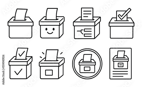 Educational ballot icons set – outline, voting, and election symbol graphics