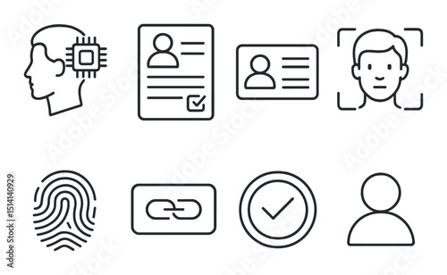 Crypto identity outline icons set – digital, blockchain and security symbols