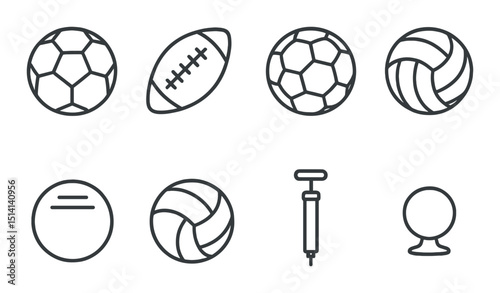 Ball sports outline icons set – silhouette, game and athletics symbol collection