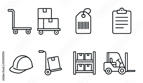 Warehouse and logistics outline icons set – shipping, storage, inventory symbols