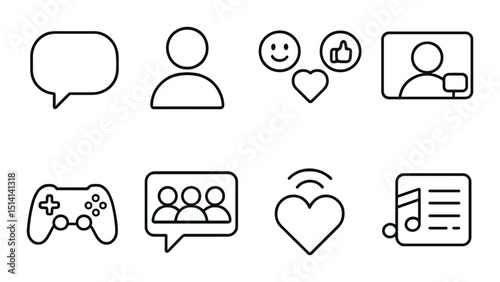 Digital connection outline icons set – communication, interface, and chat symbols