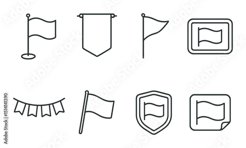 Flag silhouette icons set – simple, banner and emblem symbol designs