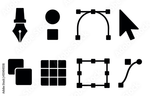 Graphic design tool icons set – silhouette, editing, and creative design elements