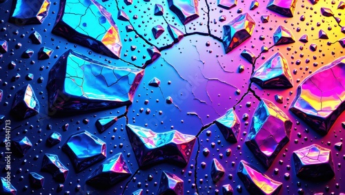 Vibrant Abstract Cracked Surface with Colorful Droplets