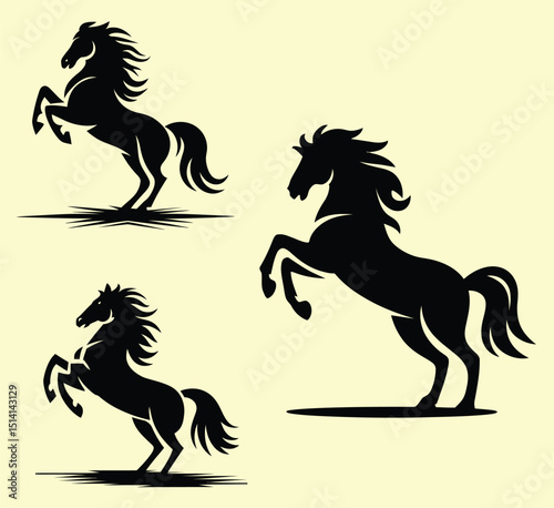  Horse Rearing Stallion Silhouette Vector Icon Set - Wild Animal Equestrian Freedom Power Symbols